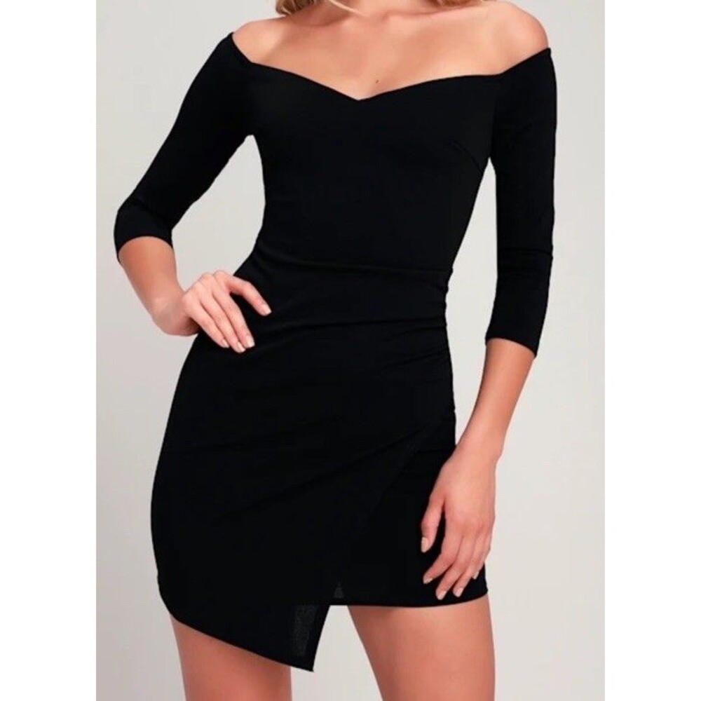 Lulus Baby Be Mine Black Off-the-Shoulder Bodycon Dress size Medium
